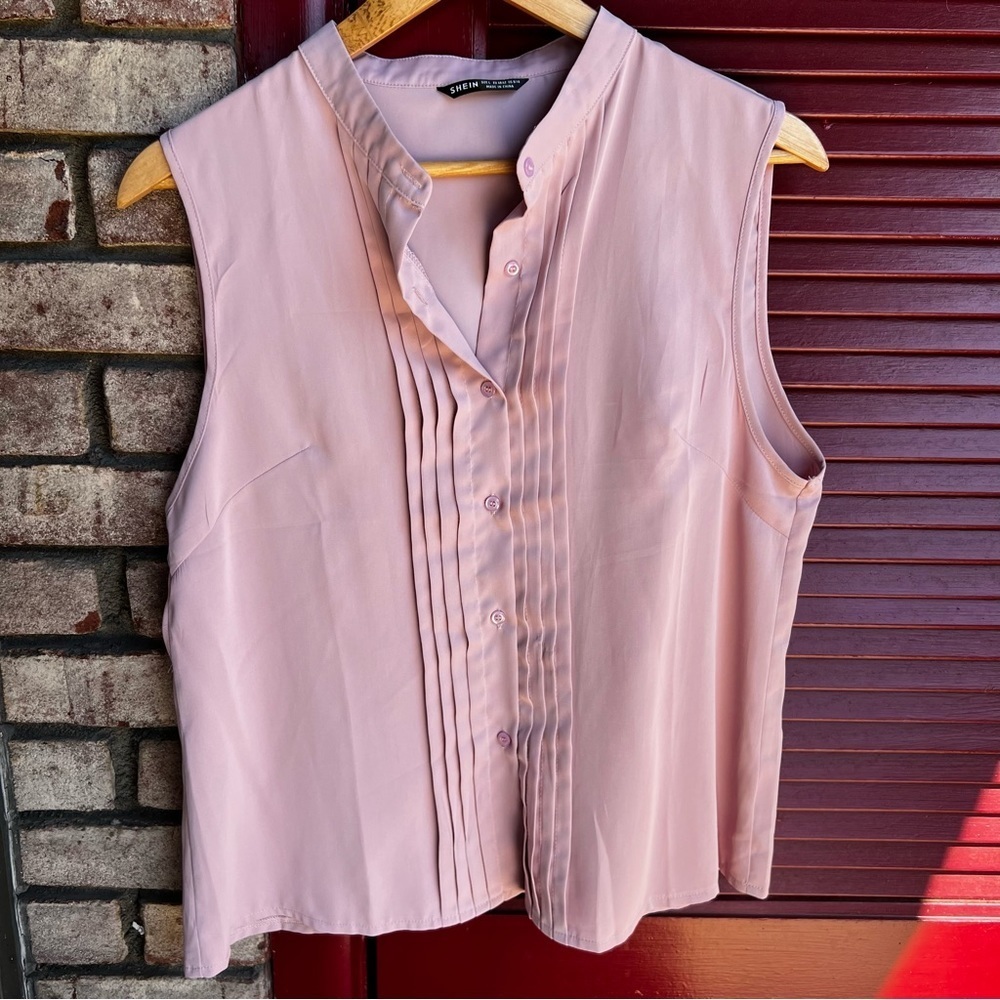SHEIN mock neck button front sleeveless pink large blouse